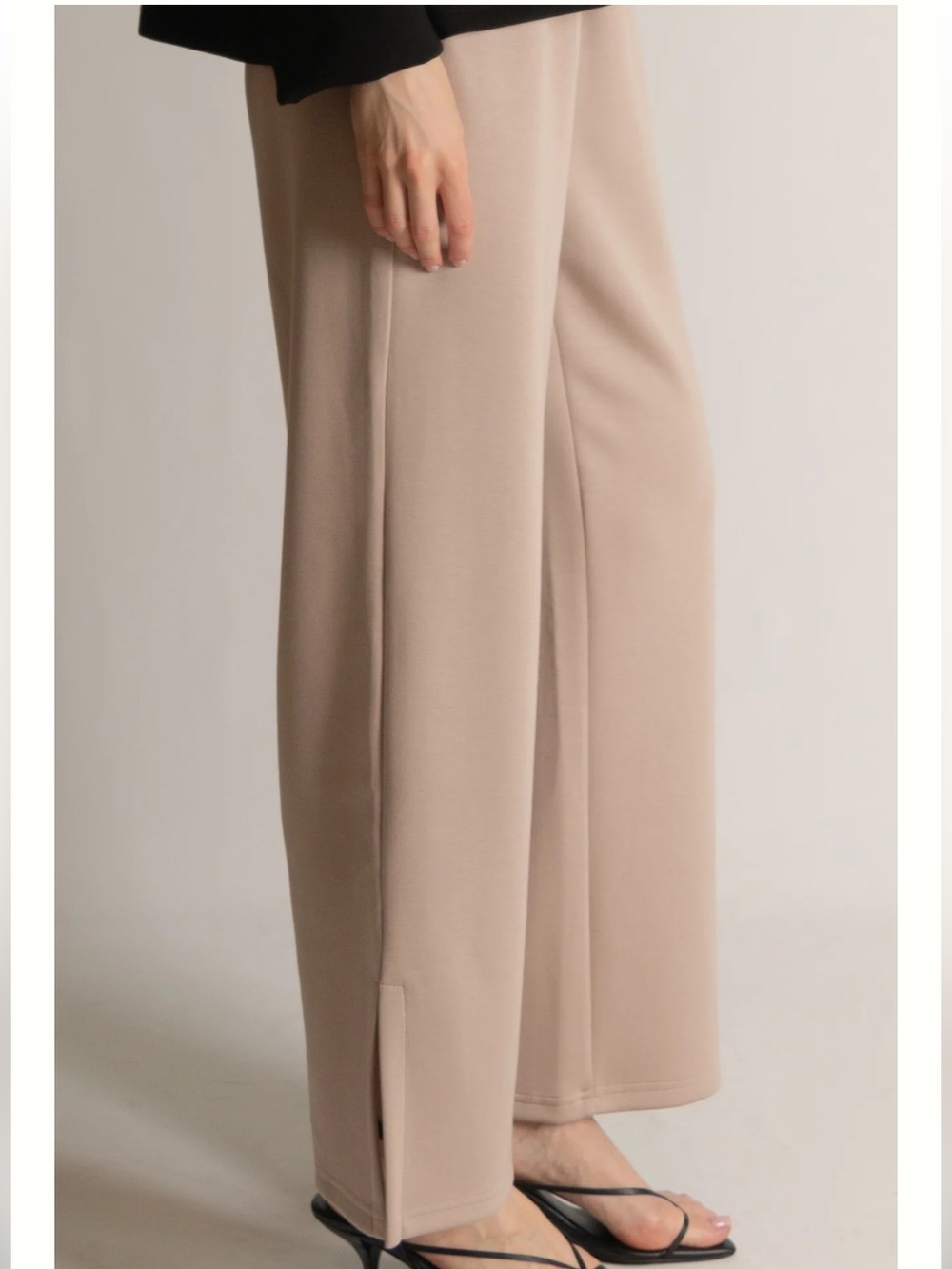 P.CILL Blake Wide Leg Pants Side Slits Taupe Size Small